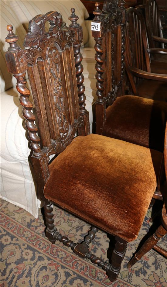 Pair carved oak highback chairs
